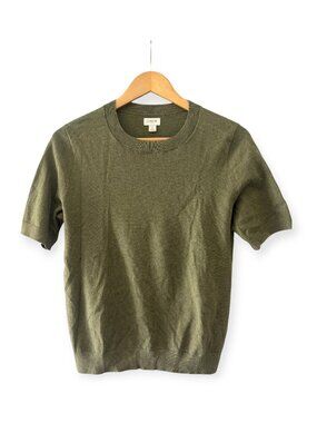 J.Crew Fine Rib Crewneck Sweater Tee Olive Green Short Sleeve Knit Top S